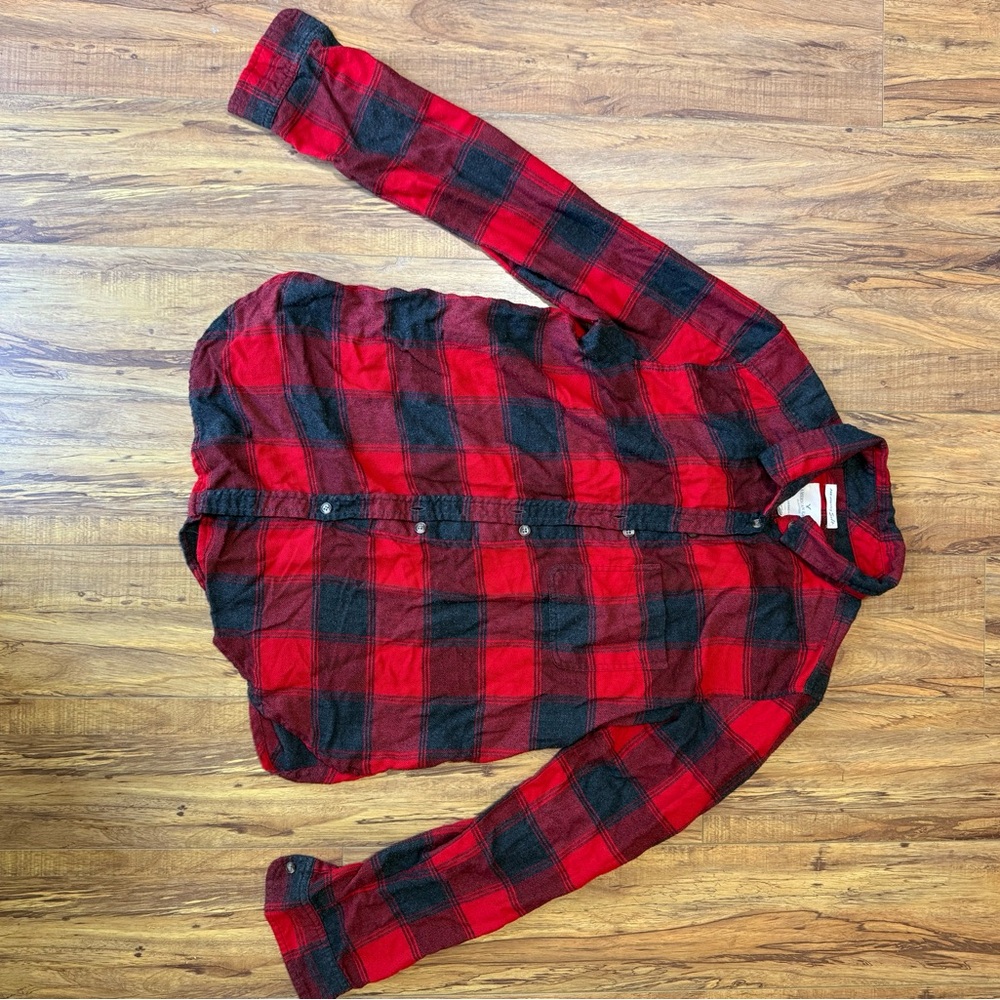 Red and Black Plaid Button-Up Shirt